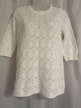 White Open-Knit Short Sleeve Sweater Tunic